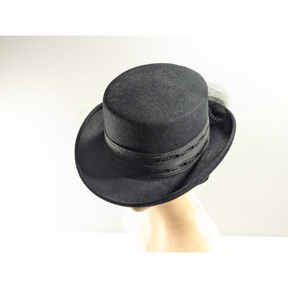 Vintage Women's Riding Top Hat, Black wool Italian Regency hat for women, - Picture 4 of 10